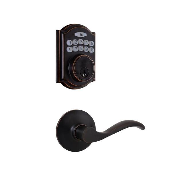 Defiant Castle Aged Bronze Single Cylinder Electronic Keypad Deadbolt with Passage Naples Lever