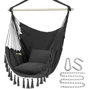 3.15 ft. Hanging Rope Swing Hammock Chair with Max 500 lbs. 2-Cushions, Pocket and Hardware Kit in Dark Gray