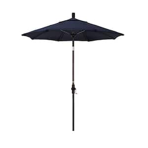 7.5 ft. Bronze Aluminum Pole Fiberglass Ribs Market Collar Tilt Crank Lift Outdoor Patio Umbrella in Navy Sunbrella