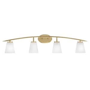 Siena 40 in. 4-Light Vanity Light New Age Brass with White Muslin Glass Shades