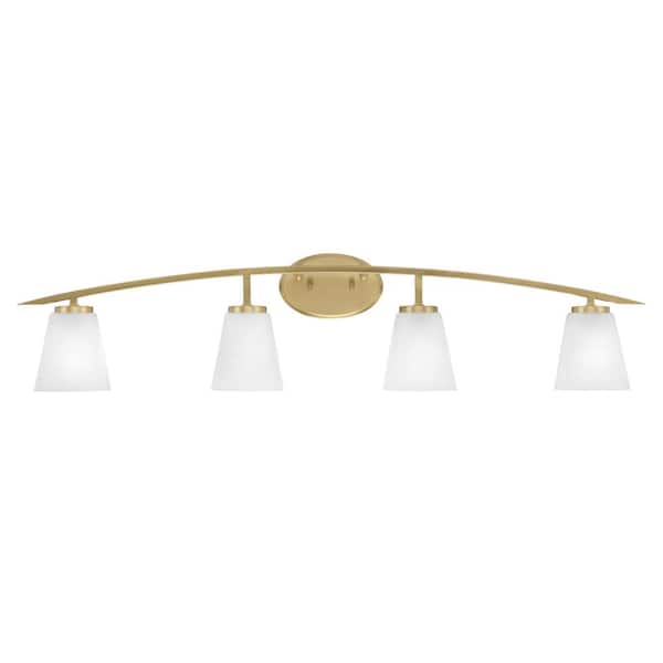 Unbranded Siena 40 in. 4-Light Vanity Light New Age Brass with White Muslin Glass Shades