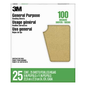 9 in. x 11 in. 100 Grit Medium General Purpose Sanding Sheets (25-Sheets/pack)