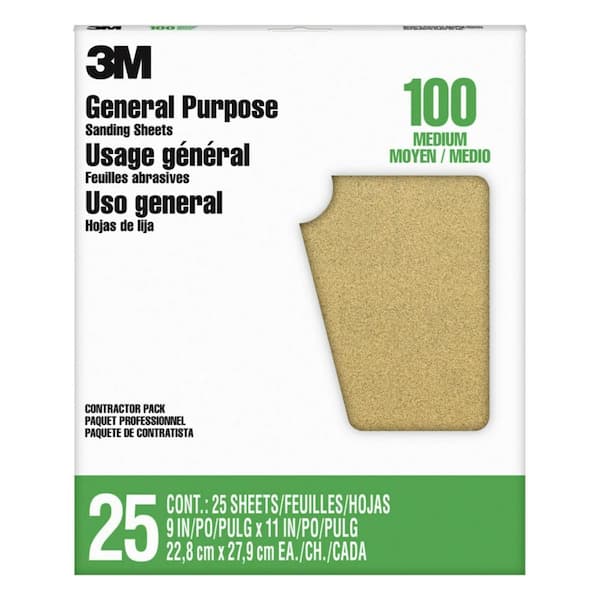 3M 9 in. x 11 in. 100 Grit Medium General Purpose Sanding Sheets (25-Sheets/pack)