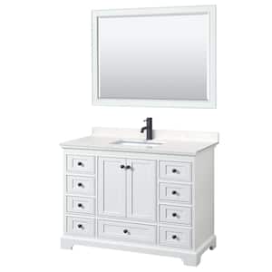 Deborah 48 in. W x 22 in. D x 35 in. H Single Bath Vanity in White with Carrara Cultured Marble Top and 46 in. Mirror