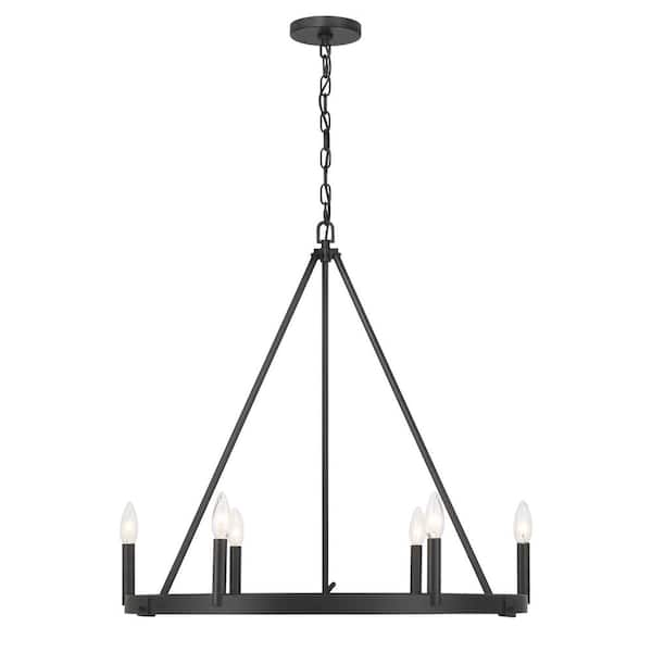 Dutton 6-Light Coal Black Candlestick Round Chandelier for Dining Room and Kitchen, No Bulbs Included