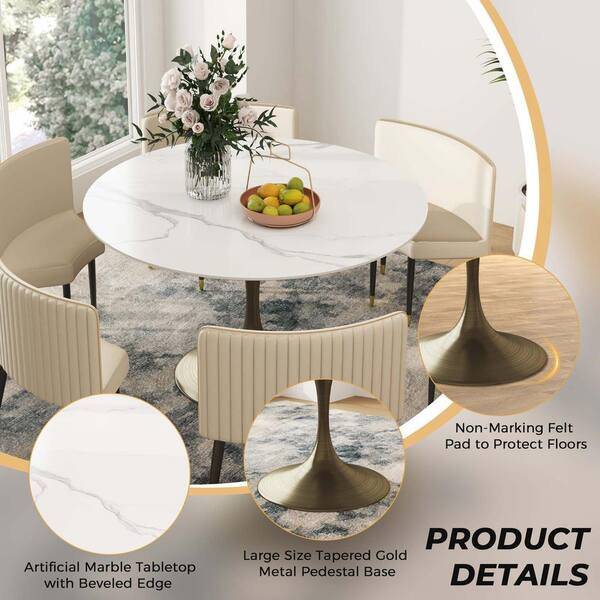 YAMA Table ウォルナット JASIWAY Round White Faux Marble Top Pedestal 53.15 in