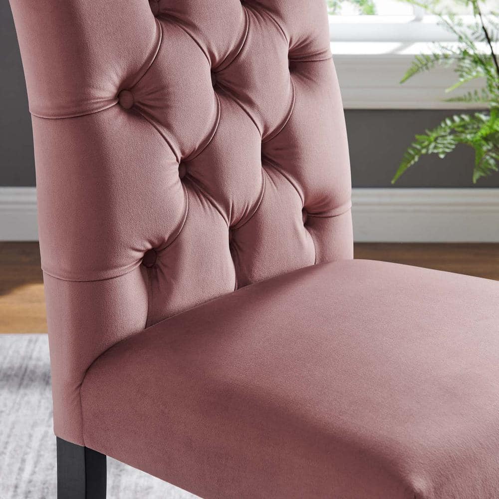 Dusty Rose Velvet Curvy Tufted Side Chair with Wood Legs