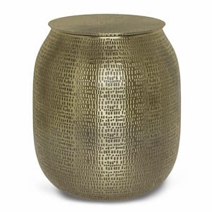 Griffen Contemporary 19 in. Wide Metal Storage Accent Side Table in Antique Gold, Fully Assembled