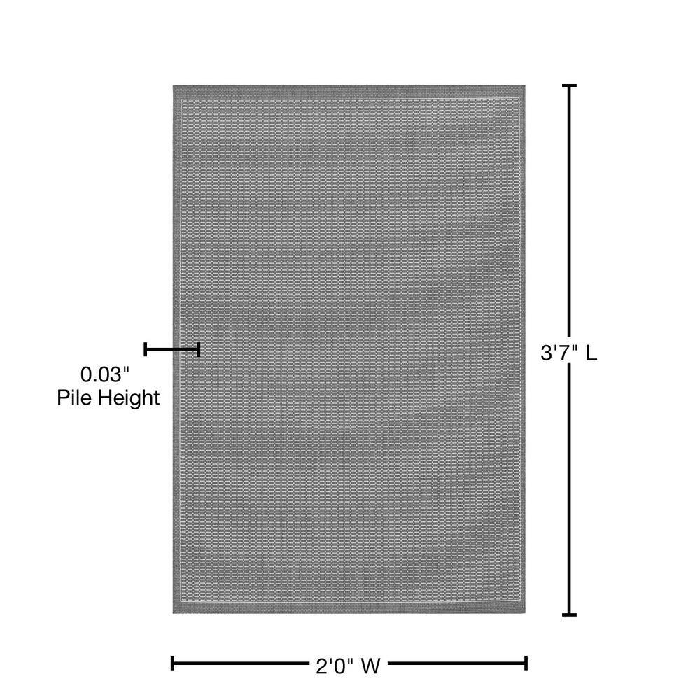 Gray-White Rectangular Synthetic Easy Care Indoor/Outdoor Rug