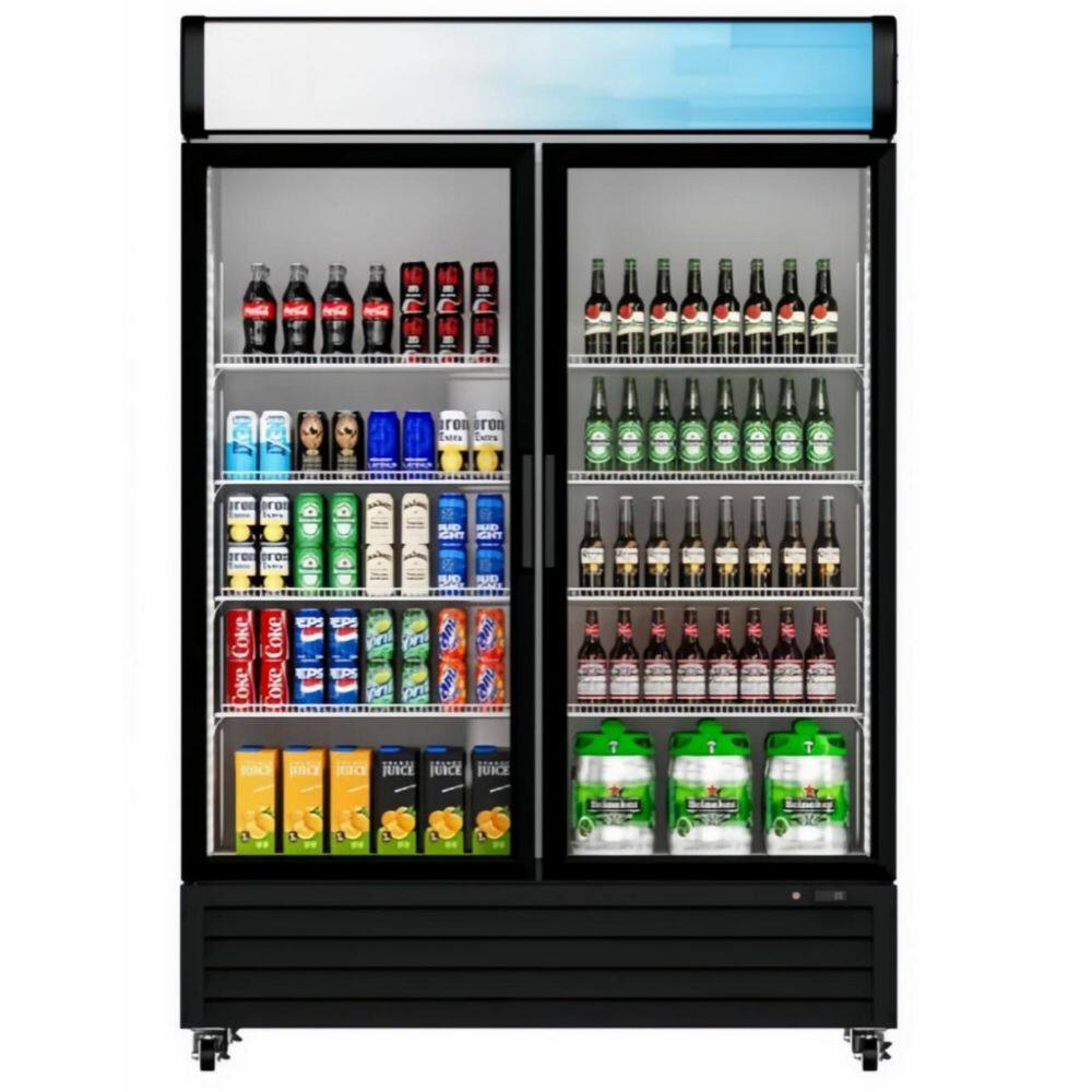 54 in. 40 cu. ft. Commercial Refrigerator Merchandiser 2 Glass Door in Black Stainless Steel