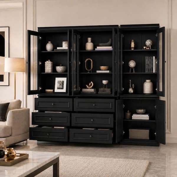 FUFU&GAGA 78.7 in. Tall Black Wood 11-Shelf Accent Bookcase with