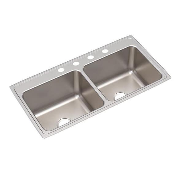 Lustertone Classic 43 in. Drop-in Double Bowl 18 Gauge Stainless Steel Kitchen Sink