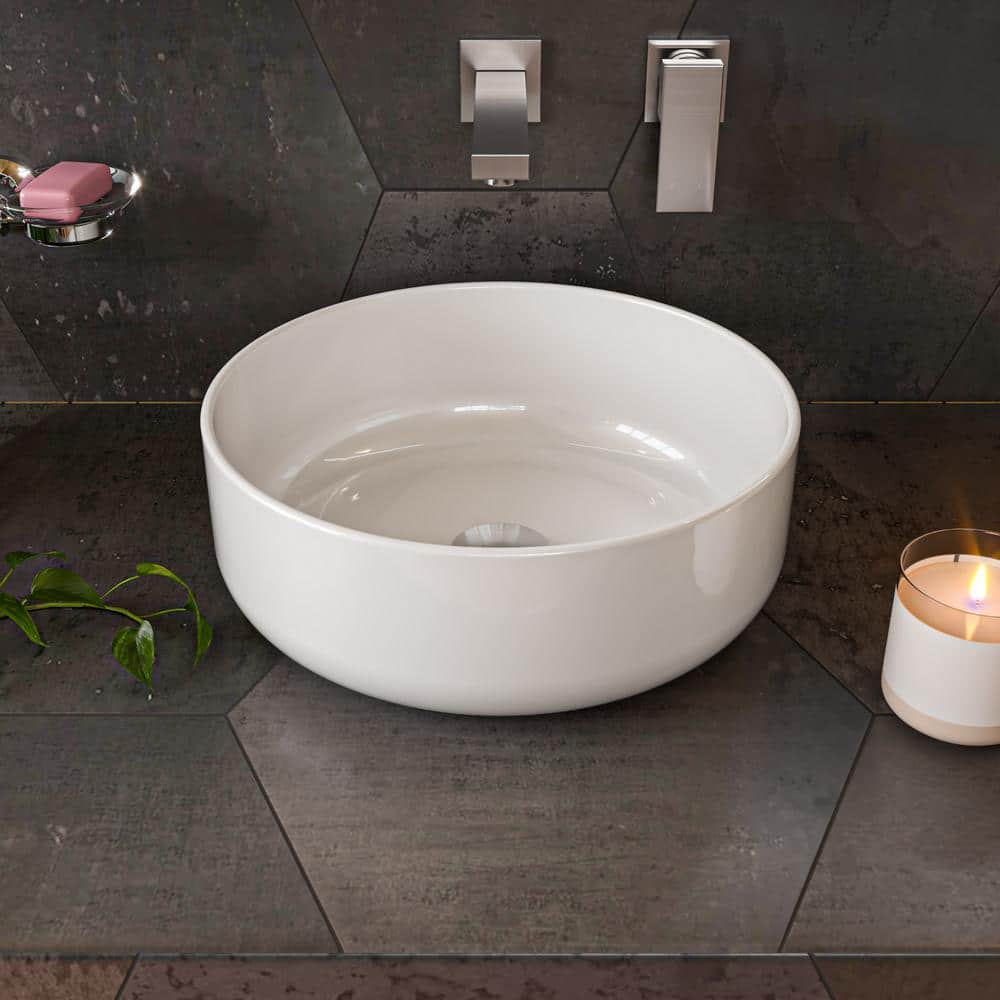 White Ceramic Round Above Mount Bathroom Sink