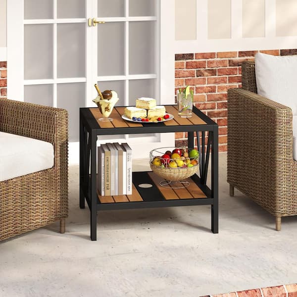 Gymax Outdoor Side Table 2-Tier Coffee End Table w/ 1.57 in
