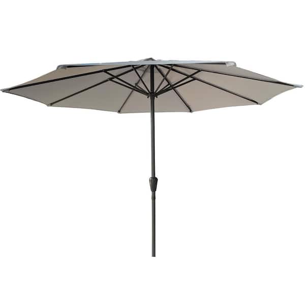 Otryad 9 ft. Aluminium Market Patio Umbrella in Gray, Outdoor Table Umbrella with 8-Sturdy Ribs, Push Button Tilt and Crank