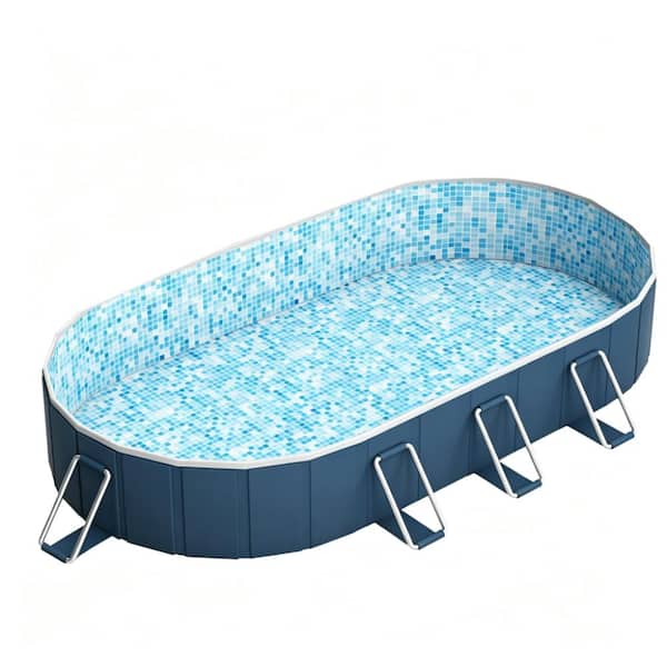 10FT Foldable Frame Pool With Canopy, 102"×72"×20" Thick PVC Outdoor Pool