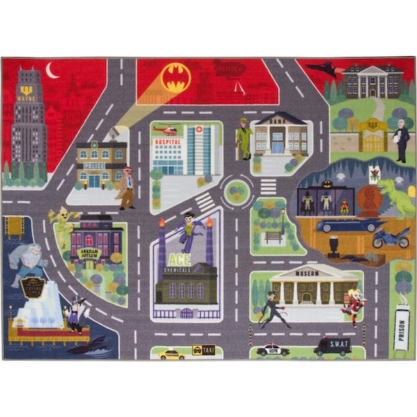 KC Cubs : Batman GOTHAM CITY Road Map Educational Learning Game Area Rug Carpet for Kids and Children Bedrooms Playroom