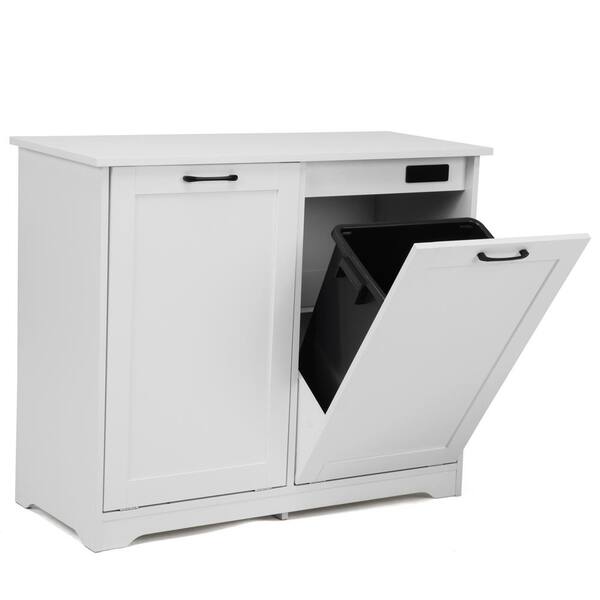 Unbranded - 37.4 in. W x 15.8 in. D x 30.7 in. H Assembled Tilt Out Trash Cabinet in White Kitchen Trash Can w/Deodorizer Device
