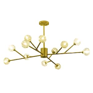 29.5 in. Integrated LED Gold Chandelier with Clear Crystals for Living Room,Pendant Light Adjustable Length