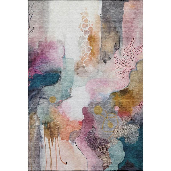 Mayfield Premium Machine Washable Abstract AMF2019 Blush 10 ft. x 14 ft. Area Rug