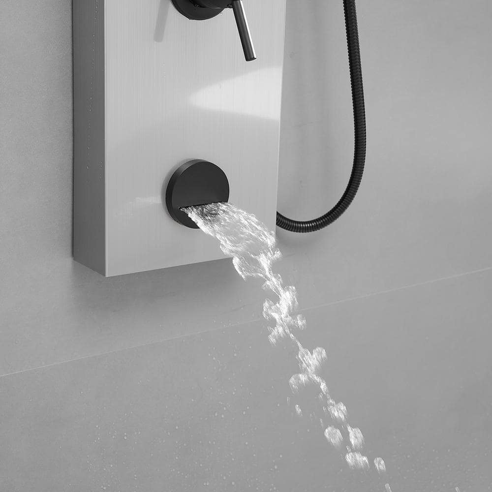 Brushed Nickel 4-Jet Rainfall Shower Panel System with Handheld Wand