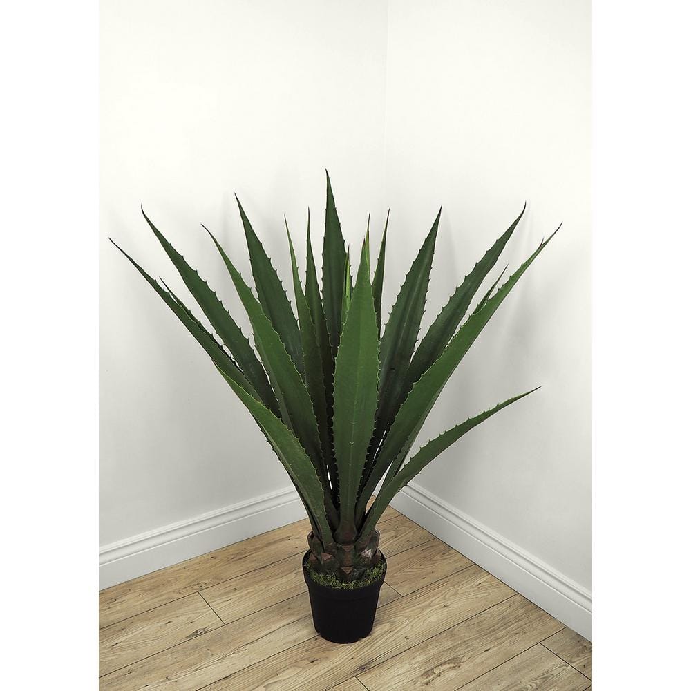 68 in. The Mod Greenhouse Green Artificial Agave Tree in Black Pot Filler  Base