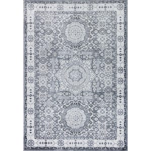 Hailey Ice Cube Silver 2'6"x8' Vintage White Area Rug