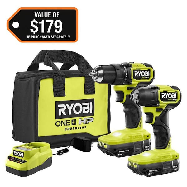 ONE+ HP 18V Brushless Cordless Compact 1/2 in. Drill and Impact Driver Kit with (2) 1.5 Ah Batteries, Charger, and Bag