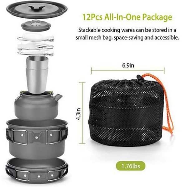 Afoxsos Outdoor Aluminum Camping Cookware Set Picnic Stove Hiking Pot Pans Kit (12-Pieces)