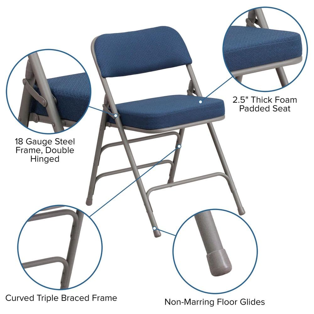 Navy Luxe Padded Metal Folding Chair for Events and Home Use