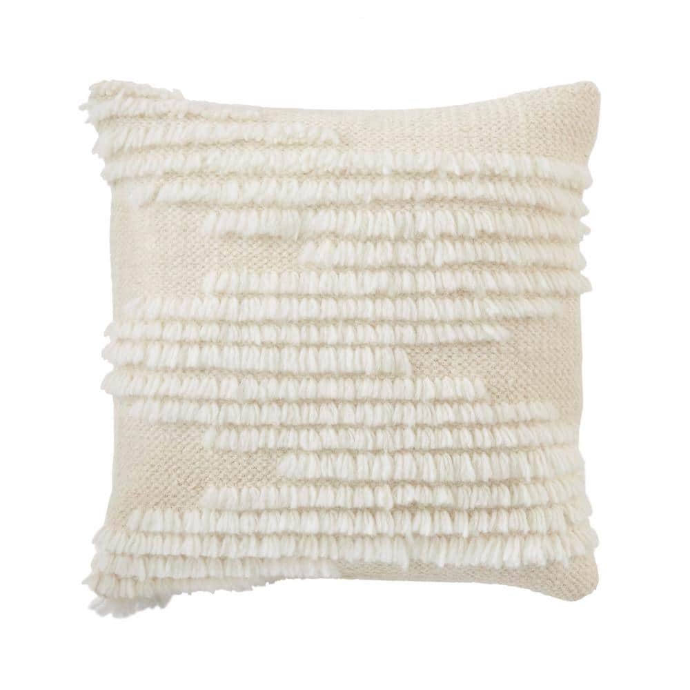 Fringe Cream 20 Square Decorative Throw Pillow - #555F1