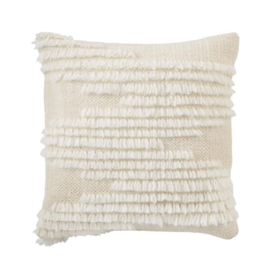 Cream Fringe Textured 18 in. x 18 in. Square Throw Pillow