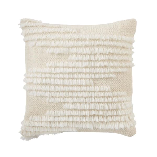 Home Decorators Collection Cream Fringe Textured 18 in. x 18 in. Square Decorative Throw Pillow