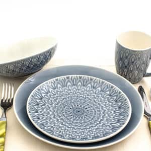 Peacock 16-Piece Grey Stoneware Crackle-Glaze Dinnerware Set (Service for 4)