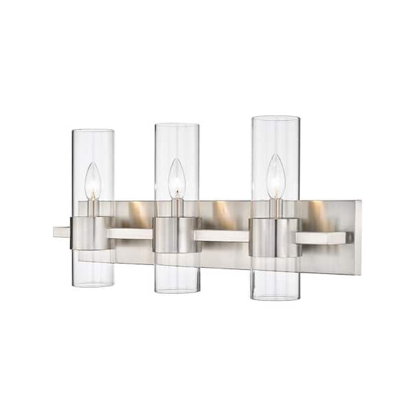 Unbranded Lawson 25 in. 3-Light Brushed Nickel Vanity-Light with Clear Glass Shade
