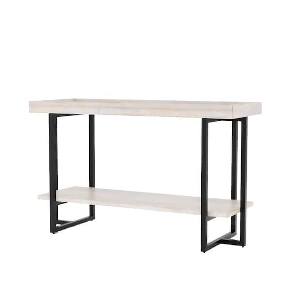 Furniture of America Triblisi 48 in. Antique White/Black Standard Rectangle Wood Console Table with Storage