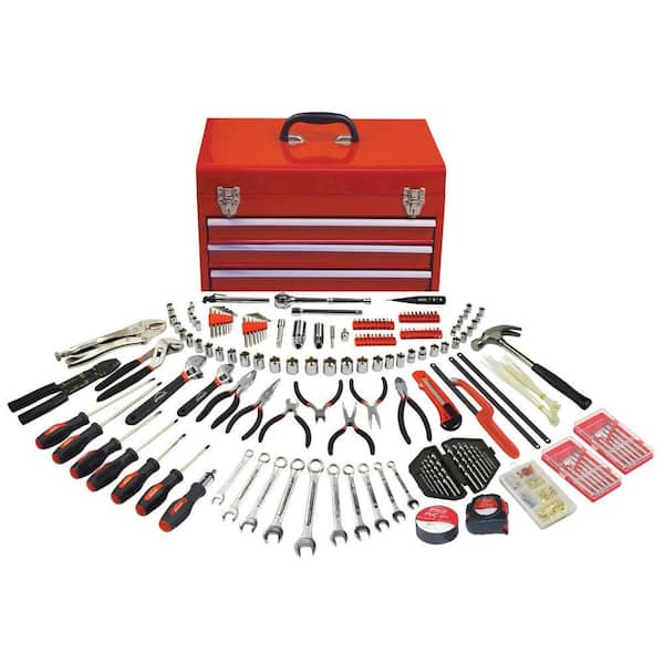 Apollo 297-Piece All Purpose Mechanics Tool Kit in 3-Drawer Steel Tool Box