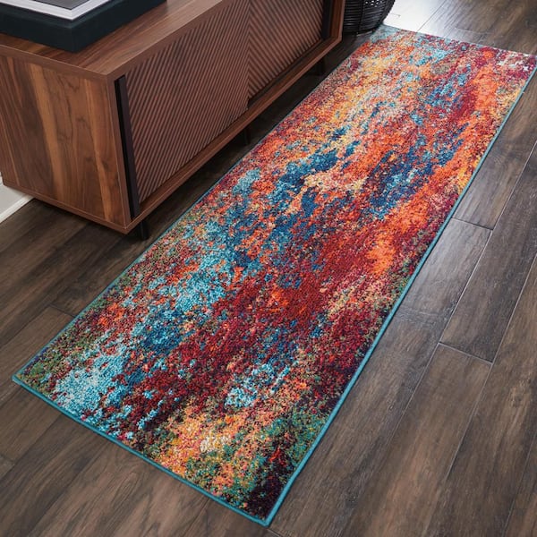 Celestial Atlantic 2 ft. x 12 ft. Abstract Contemporary Kitchen Runner Area Rug