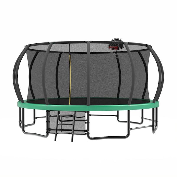CZCPAPY Kindertrampoline, kindertrampoline voor buiten, binnen en buiten, beschikbare trampoline, met veiligheidsnet, mand, stang, schommel, cadeau voor kinderen