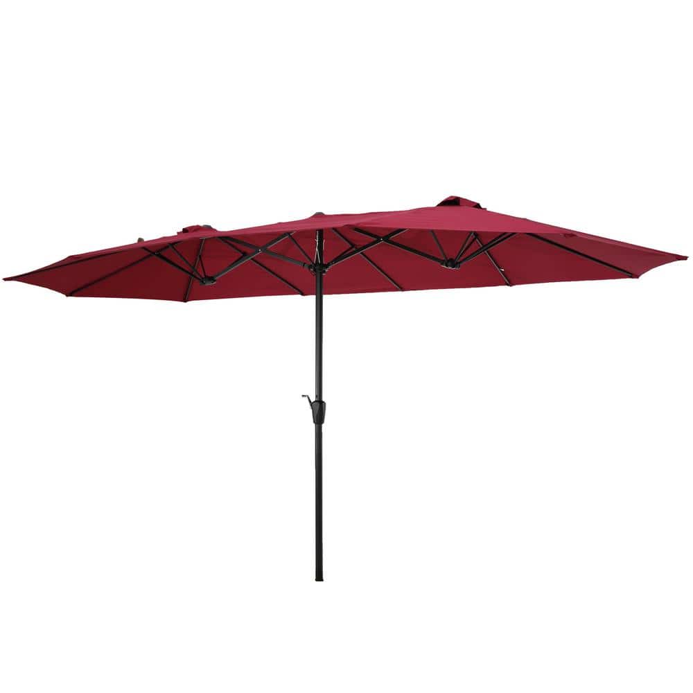 15 ft. x 9 ft. Market Patio Umbrella with Crank Lift in Burgundy