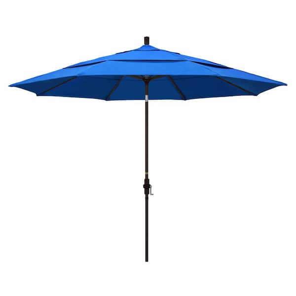 California Umbrella 11 ft. Aluminum Collar Tilt Double Vented Patio Umbrella in Pacific Blue Olefin