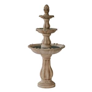 3-Tier Water Fountain with Pump and Pineapple Top, 51 in. Tall, Beige, Large Outdoor Freestanding Waterfall Decor