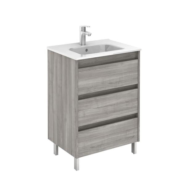 Sansa 24 in. W x 18 in. D Bath Vanity in Sandy Grey with Ceramic Vanity Top in White