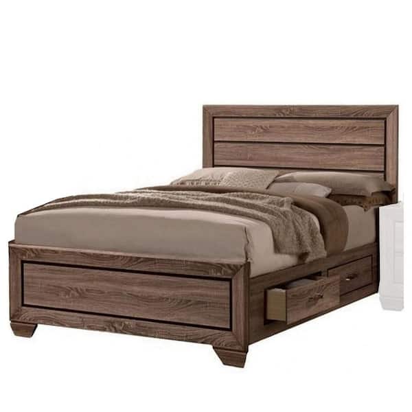 Benjara Bello California Brown Wood Frame King Size Platform Bed with 2 Drawers