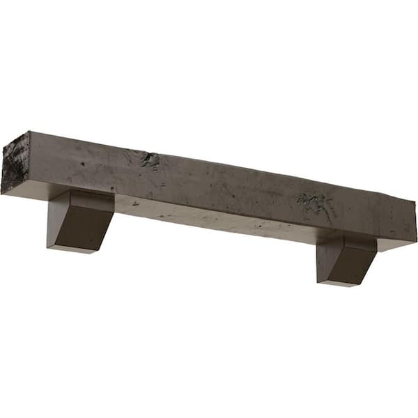Ekena Millwork 4 in. x 6 in. x 3 ft. Knotty Pine Faux Wood Fireplace Mantel Kit with Ashford Corbels, Burnished Honey Dew