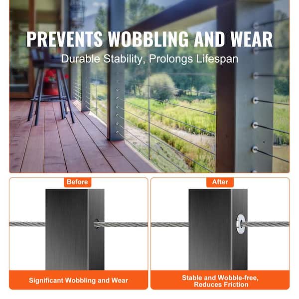 VEVOR T316 Stainless Steel Protector Sleeves for 5/32 in. 3/16 in. Wire Rope Cable Railing Balustrade Marine Grade Come