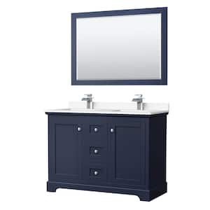 Avery 48 in. W x 22 in. D x 35 in. H Double Bath Vanity Dark Blue White Cultured Marble Top 46 in. Mirror