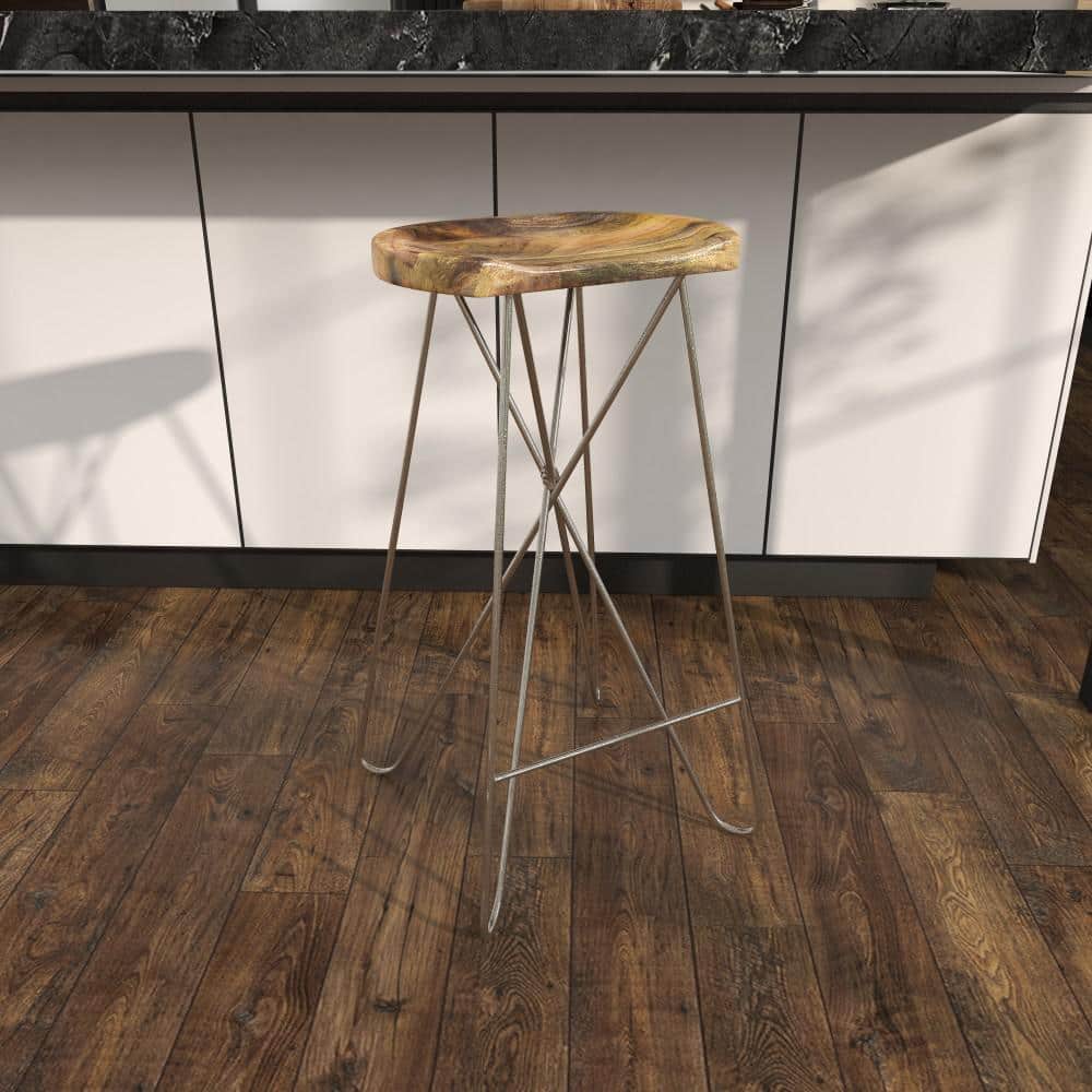 Adjustable Saddle-Style 30" Bar Stool in Brown Wood and Acrylic