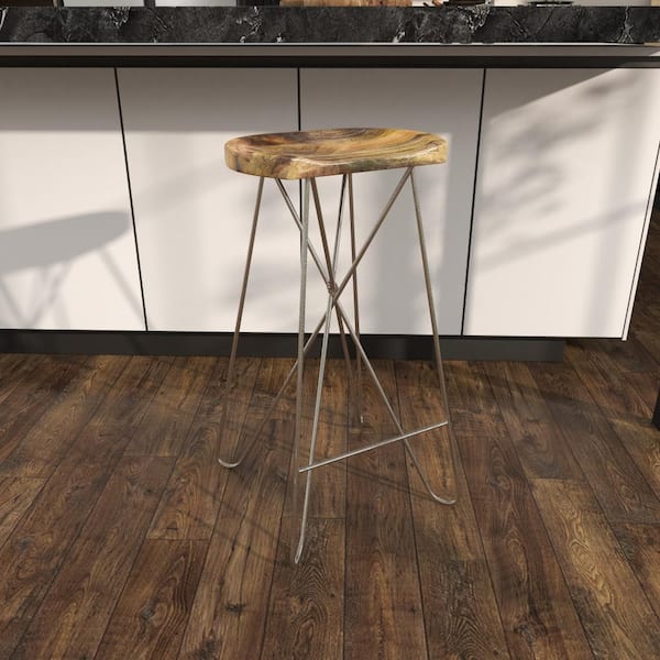 Litton Lane 30 in. Light Brown Wood Contemporary Bar Stool