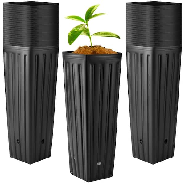 100 Pcs 11.8 in Tall Tree Pots Deep Plastic Nursery Pots with Drainage Holes Black